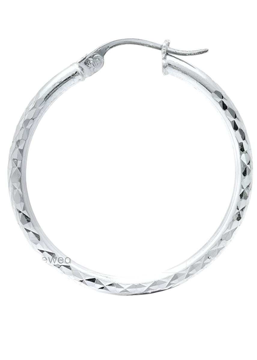 Julia Capri Small Hoop Earrings in 18k White Gold Plated, Sterling Silver, 1"