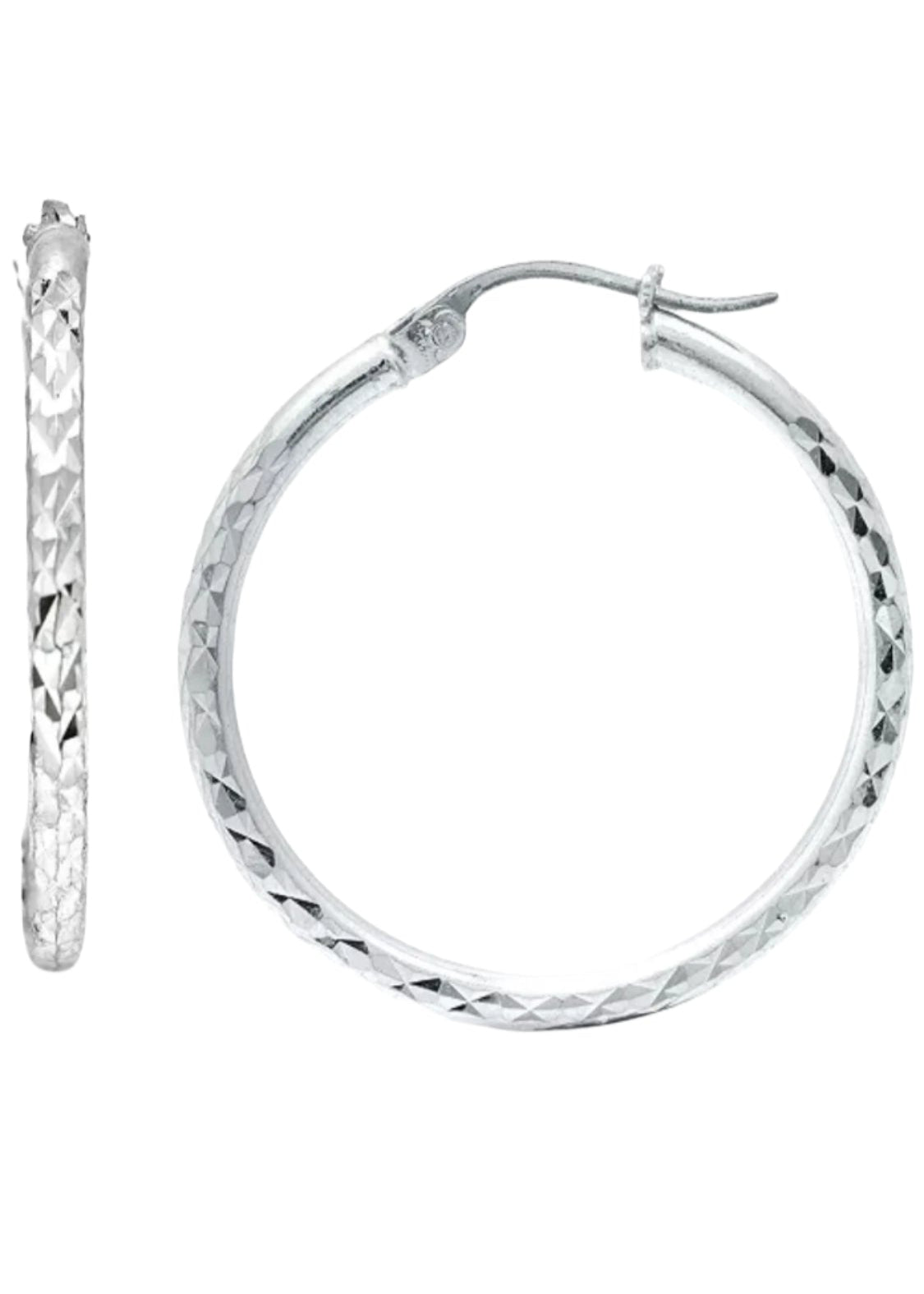 Julia Capri Small Hoop Earrings in 18k White Gold Plated, Sterling Silver, 1"