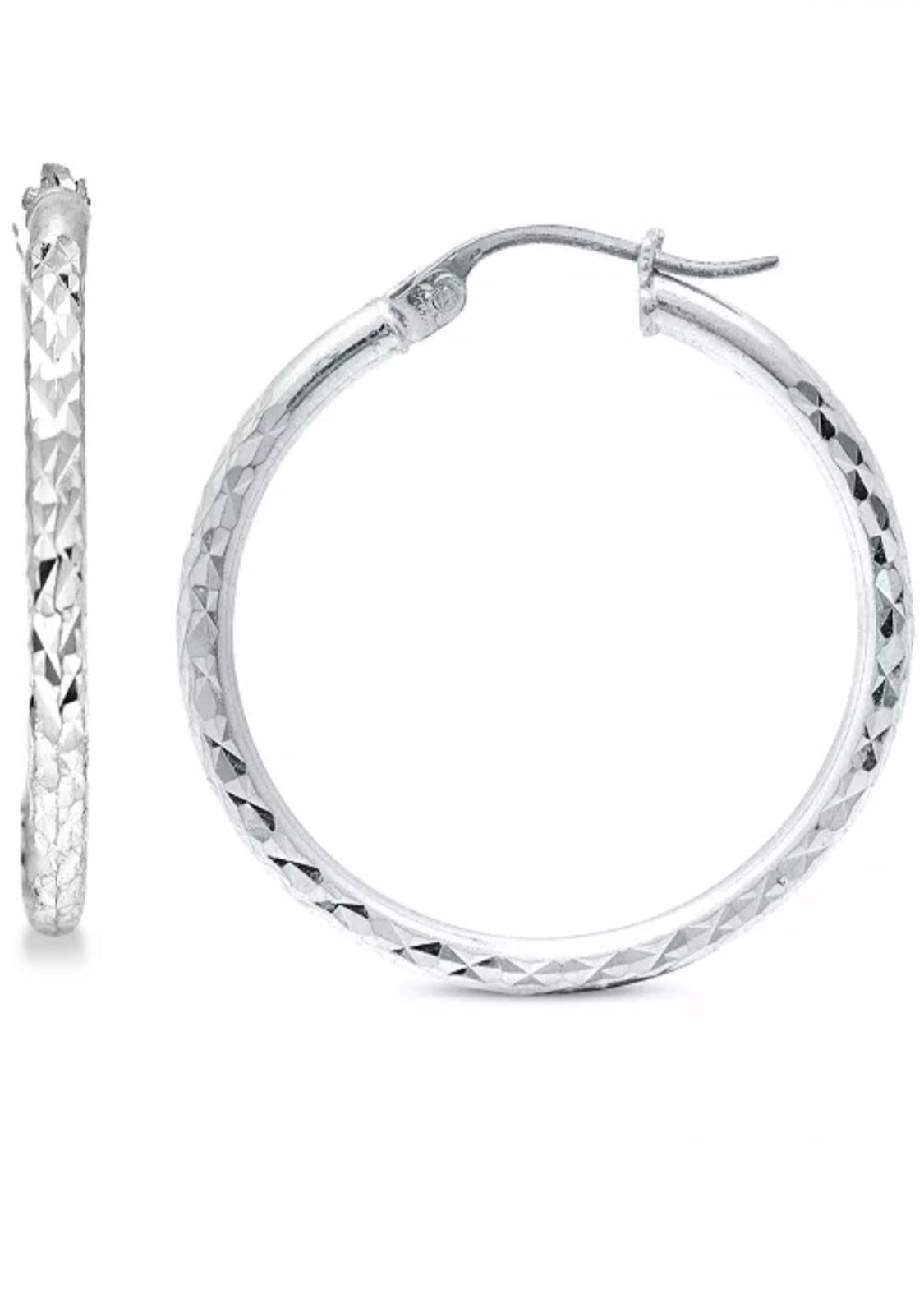 Julia Capri Small Hoop Earrings in 18k White Gold Plated, Sterling Silver, 1"