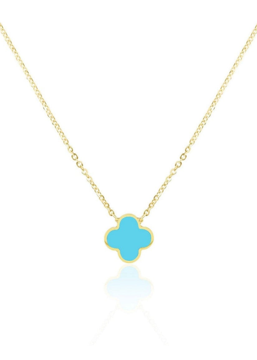Julia Capri Cubic Zirconia Turquoise Halo Clover Pendant Necklace