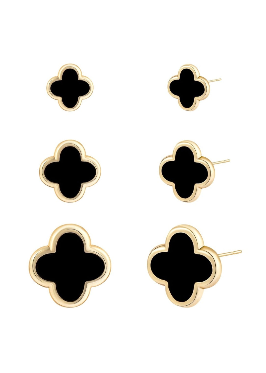 Julia Capri 18K gold-plated 3 pair black four-leaf clover stud earrings