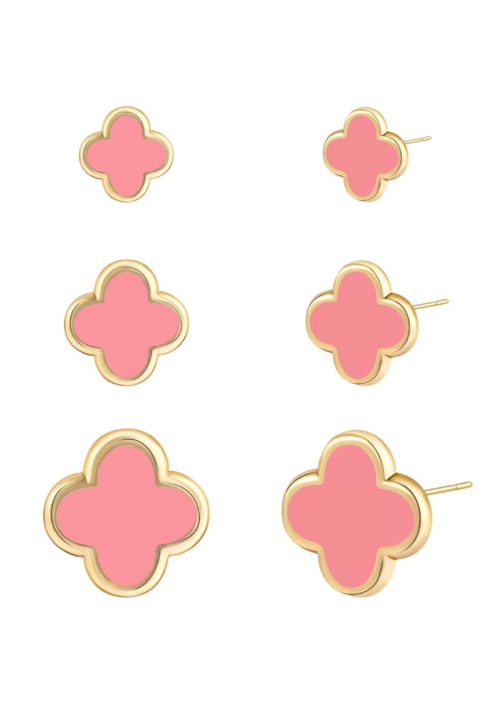 Julia Capri 18K gold-plated 3 pair pink four-leaf clover stud earrings