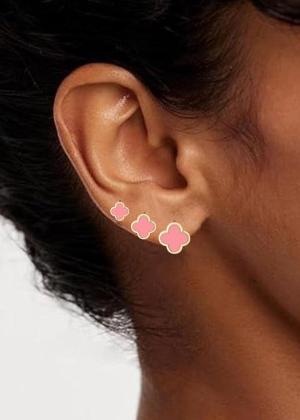 Julia Capri 18K gold-plated 3 pair pink four-leaf clover stud earrings