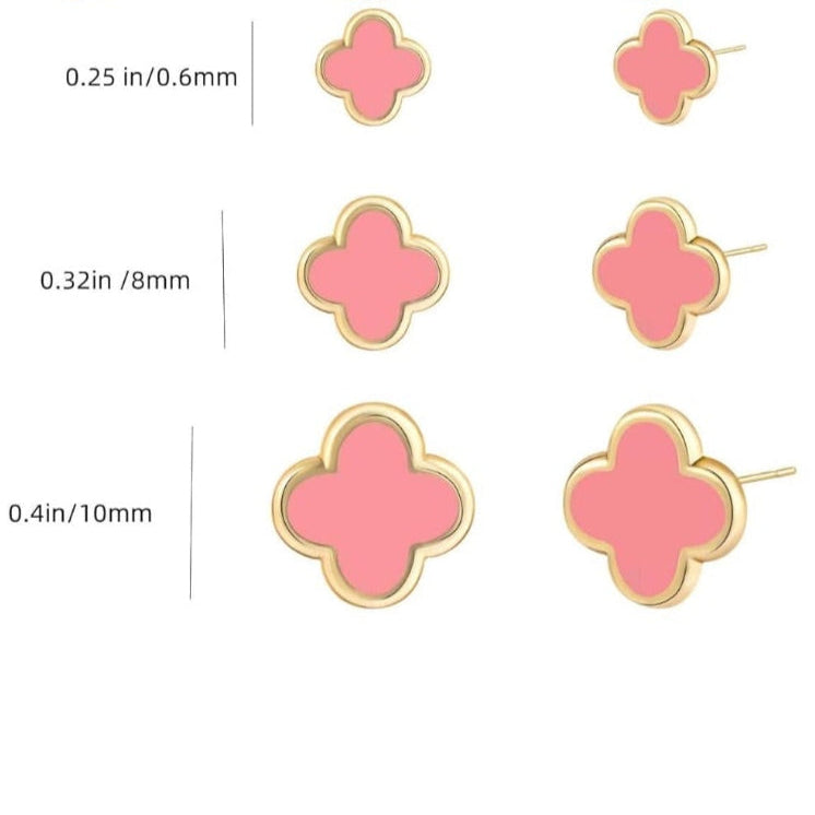 Julia Capri 18K gold-plated 3 pair pink four-leaf clover stud earrings