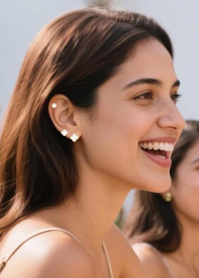 Julia Capri 18K gold-plated 3 pair white four-leaf clover stud earrings
