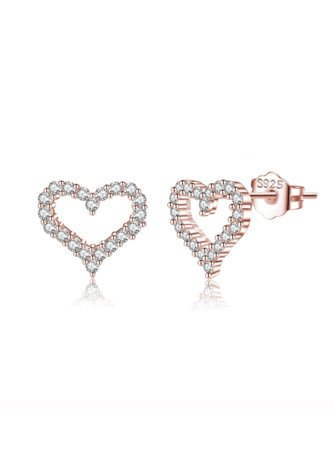 Julia Capri Heart Shape 18K Rose Gold Designer Stud Earrings with White Crystals