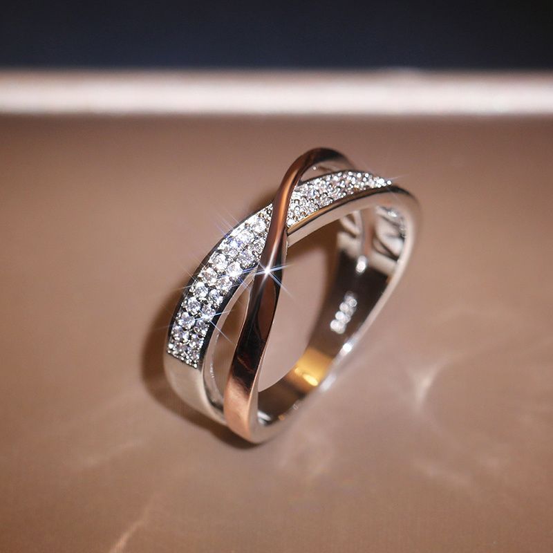 New Trendy Criss Cross Dazzling Rose Golden Micro Paved Zircon