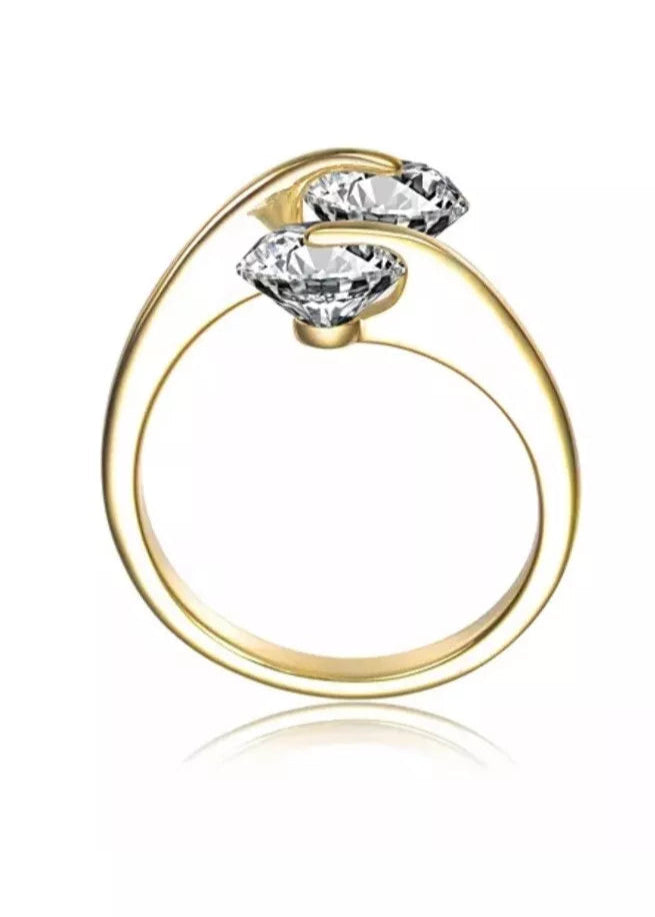 Julia Capri Modern Sterling Silver Ring 14K Gold Plated with Cubic Zirconia