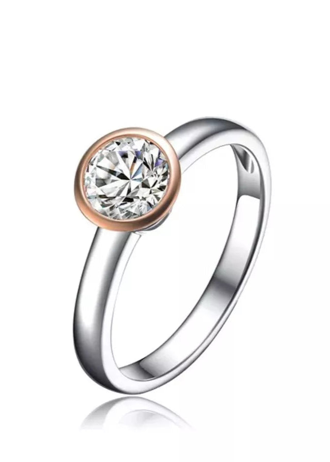 Julia Capri 18K Rose Gold Plated Sterling Silver Ring Cubic Zirconia Sterling Silver