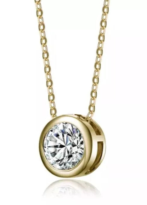 Julia Capri Dazzling Round Solitaire Bezel Pendant Necklace with Cubic Zirconia