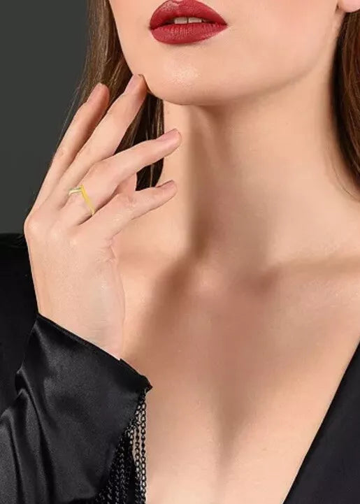 Julia Capri 14k Yellow Gold Plated Yellow Enamel 'V' shaped stackable ring