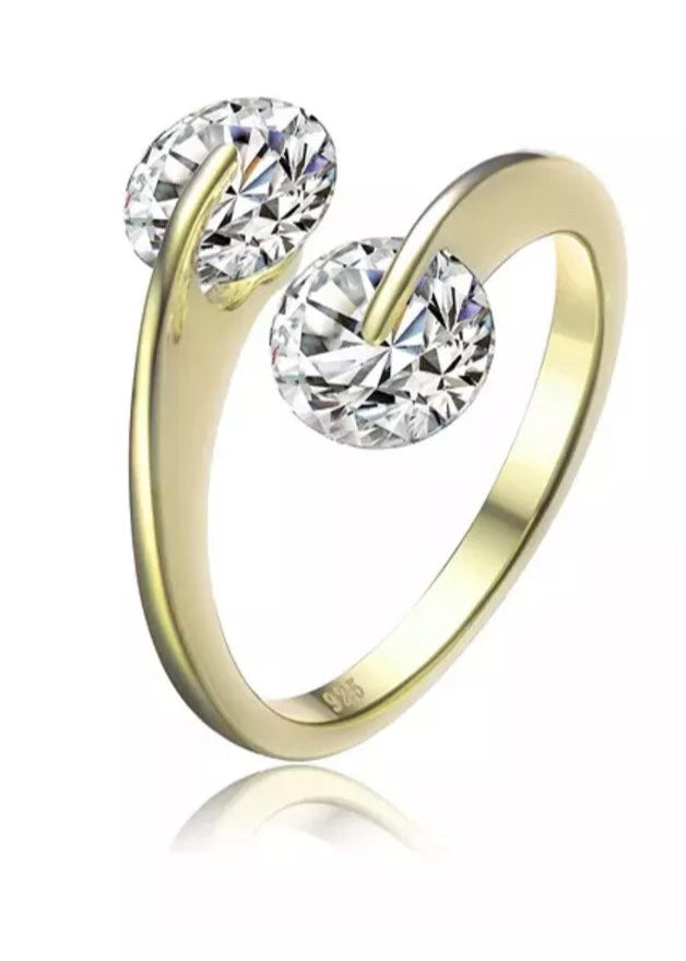 Julia Capri Modern Sterling Silver Ring 14K Gold Plated with Cubic Zirconia