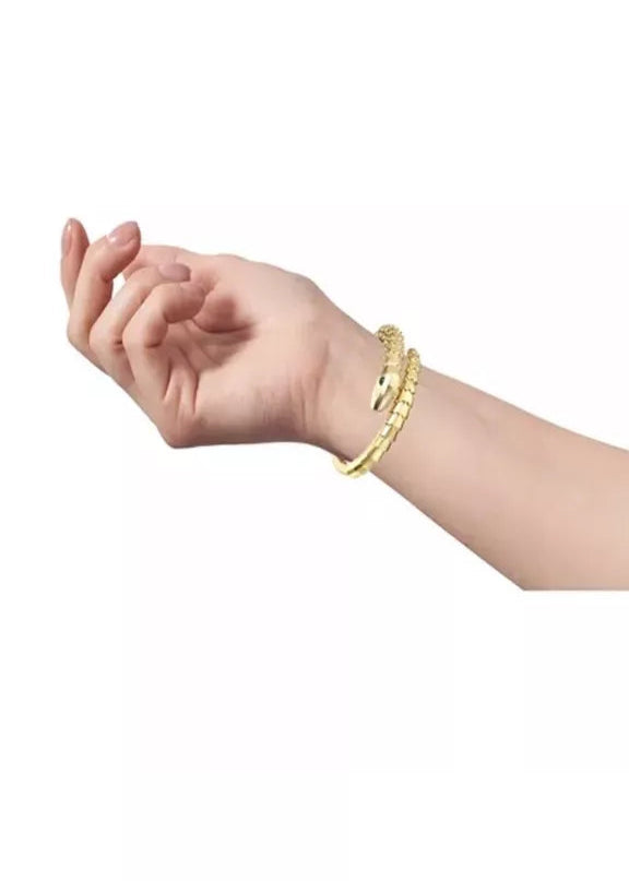 Julia Capri 14k Gold Plated with Green Eyes Cubic Zirconia Textured Coiled Serpent Bracelet