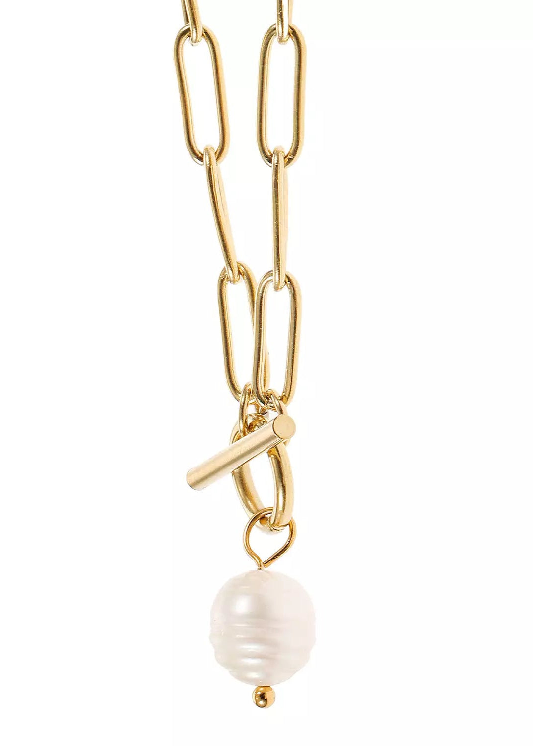 Julia Capri City 14K Rose Gold Plated Freshwater Cultured Pearl Toggle Paperclip Chain Necklace