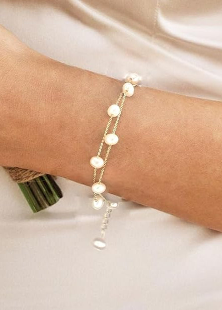 Julia Capri Gold Pearl Bracelet Dainty 14K Gold Plated