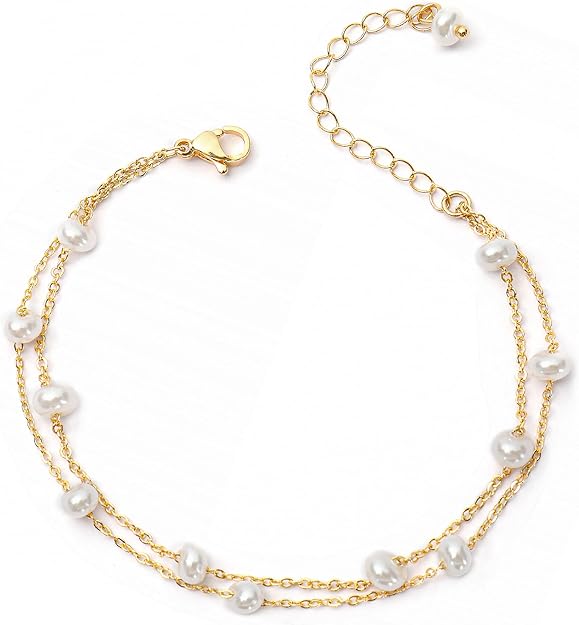 Julia Capri Gold Pearl Bracelet Dainty 14K Gold Plated