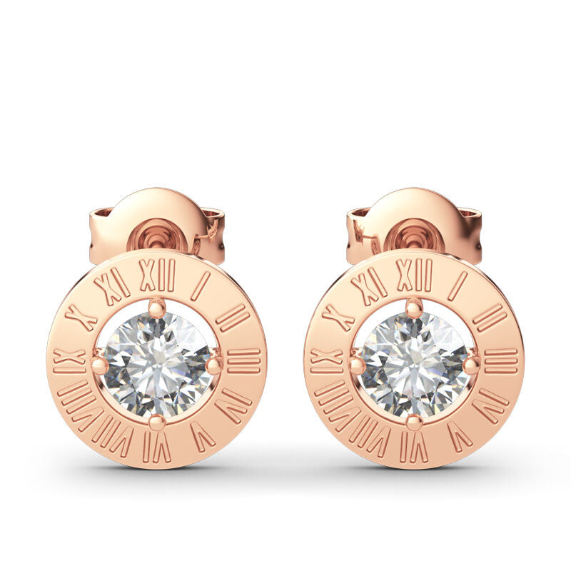 Julia Capri Mystical Beauty Roman Numeral Round Cut Sterling Silver Stud Earrings