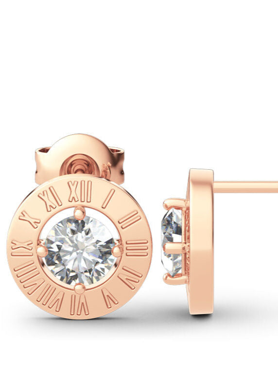 Julia Capri Mystical Beauty Roman Numeral Round Cut Sterling Silver Stud Earrings
