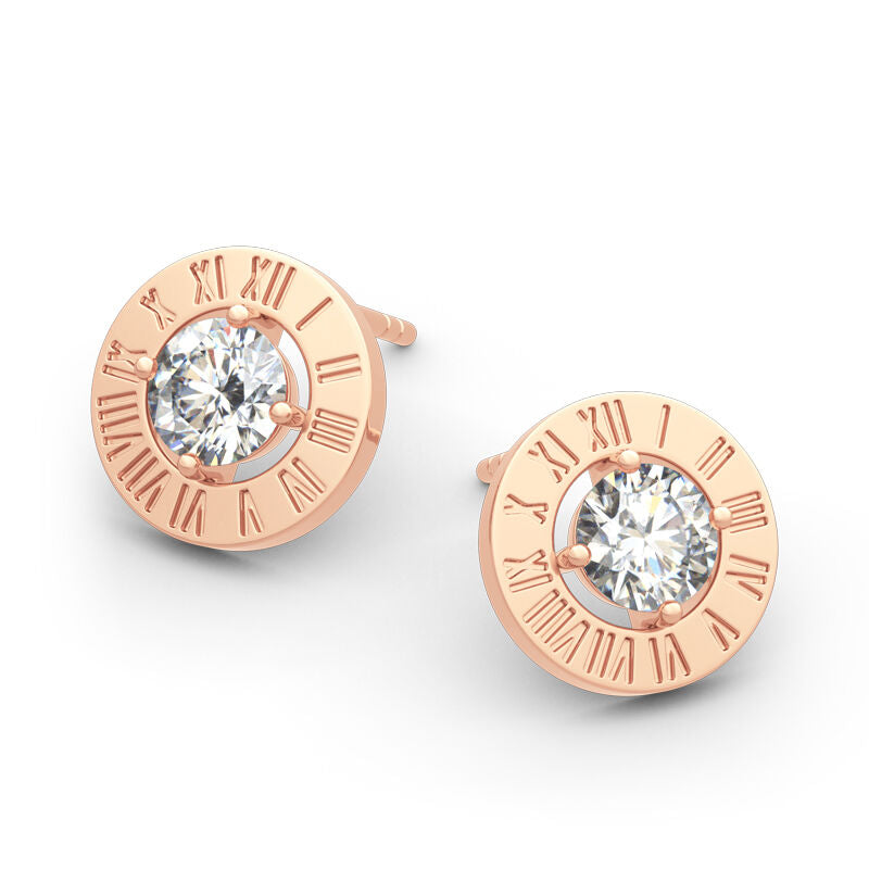 Julia Capri Mystical Beauty Roman Numeral Round Cut Sterling Silver Stud Earrings