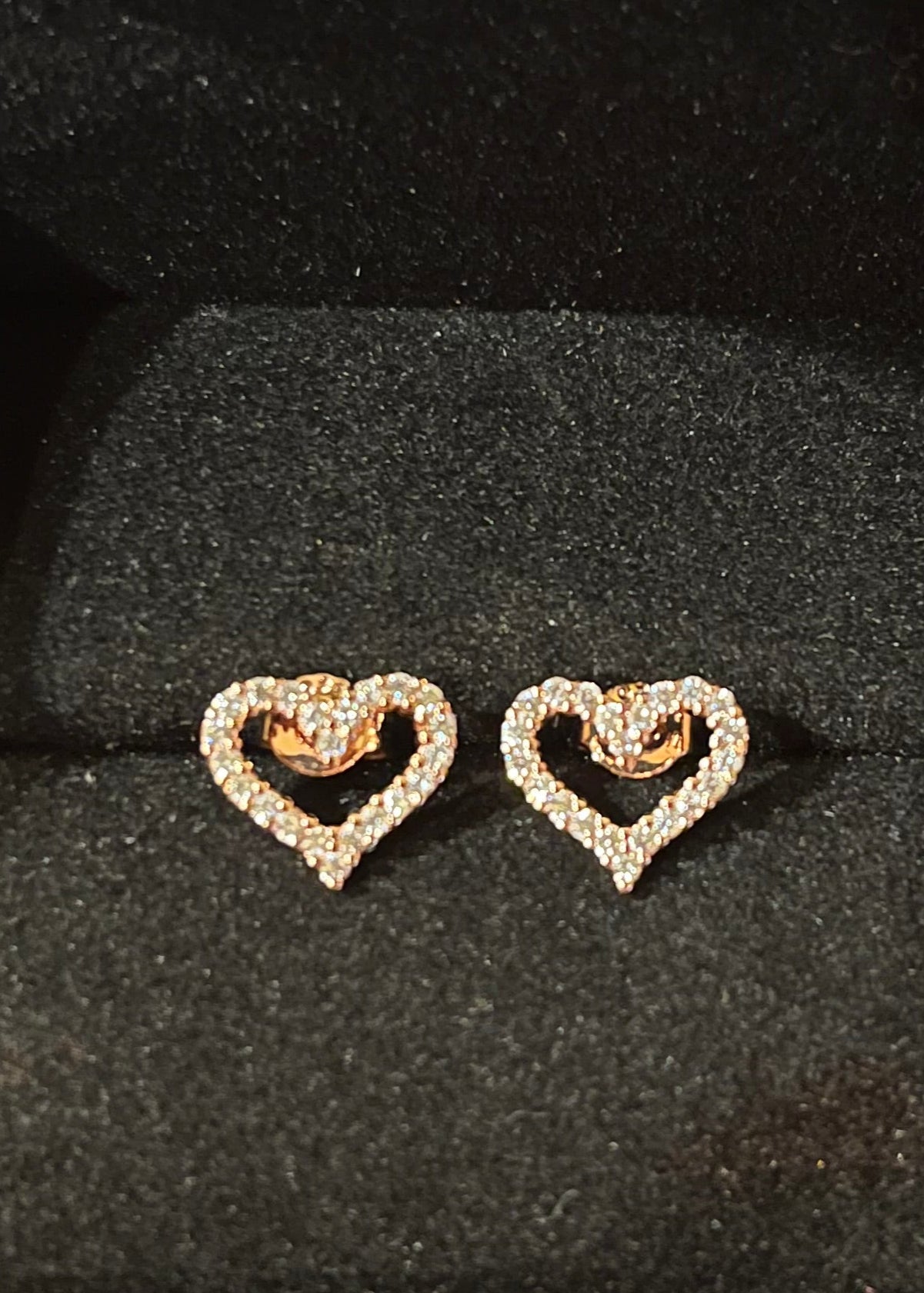 Julia Capri Heart Shape 18K Rose Gold Designer Stud Earrings with White Crystals