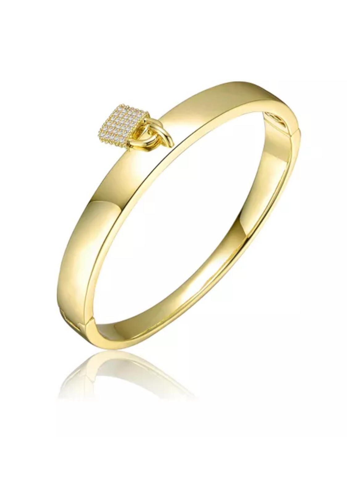 Julia Capri 14k Yellow Gold Plated with Cubic Zirconia Padlock Charm Stacking Bangle Bracelet