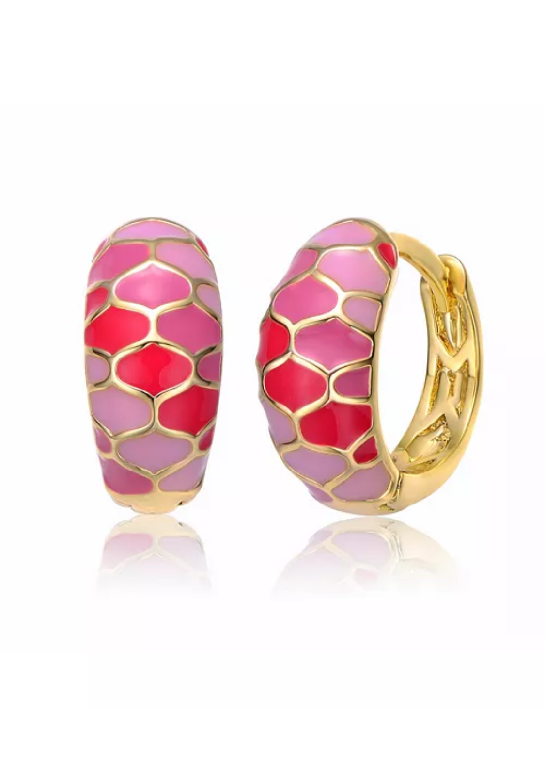 Julia Capri 14K Yellow Gold Plated Pink Sunset Stained Glass Snake Scale Hoop Earrings