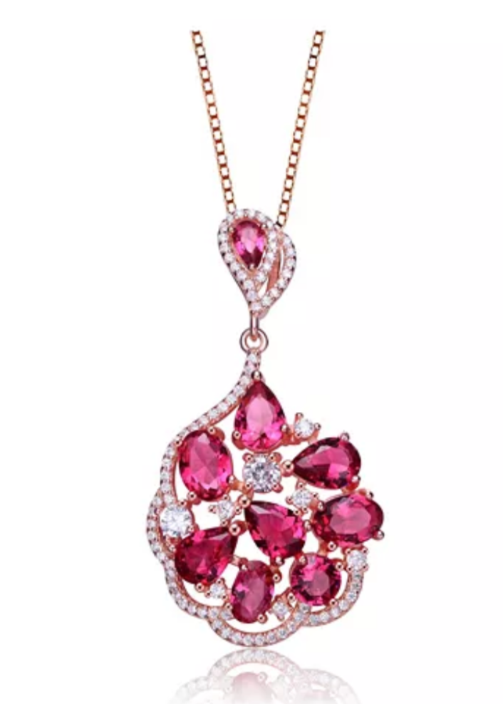Julia Capri Sterling Silver 18K Rose Gold Plated Multi Color Cubic Zirconia Pendant Necklace