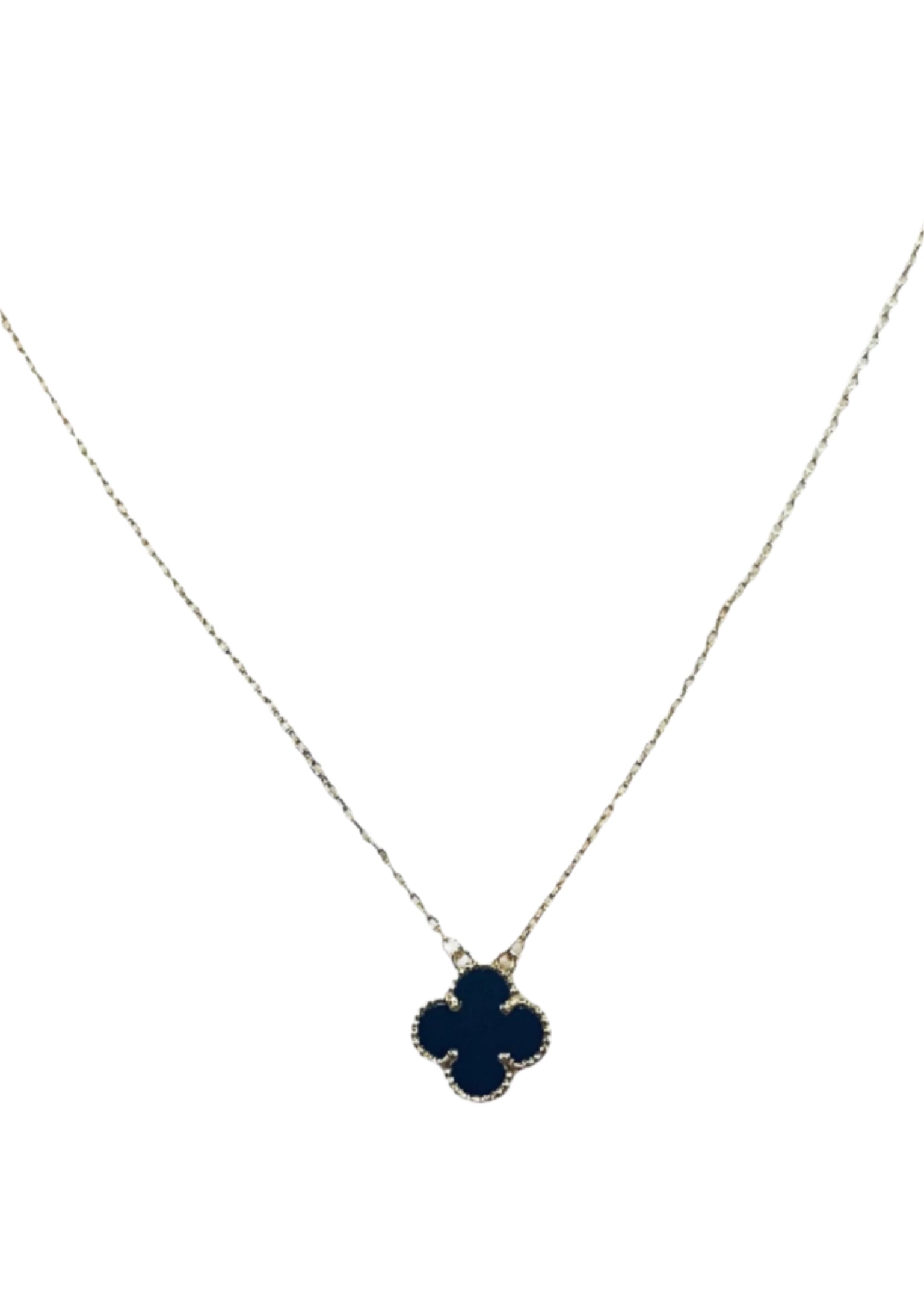 Julia Capri Black Clover Halo 14K Yellow Gold Plated Pendant Necklace