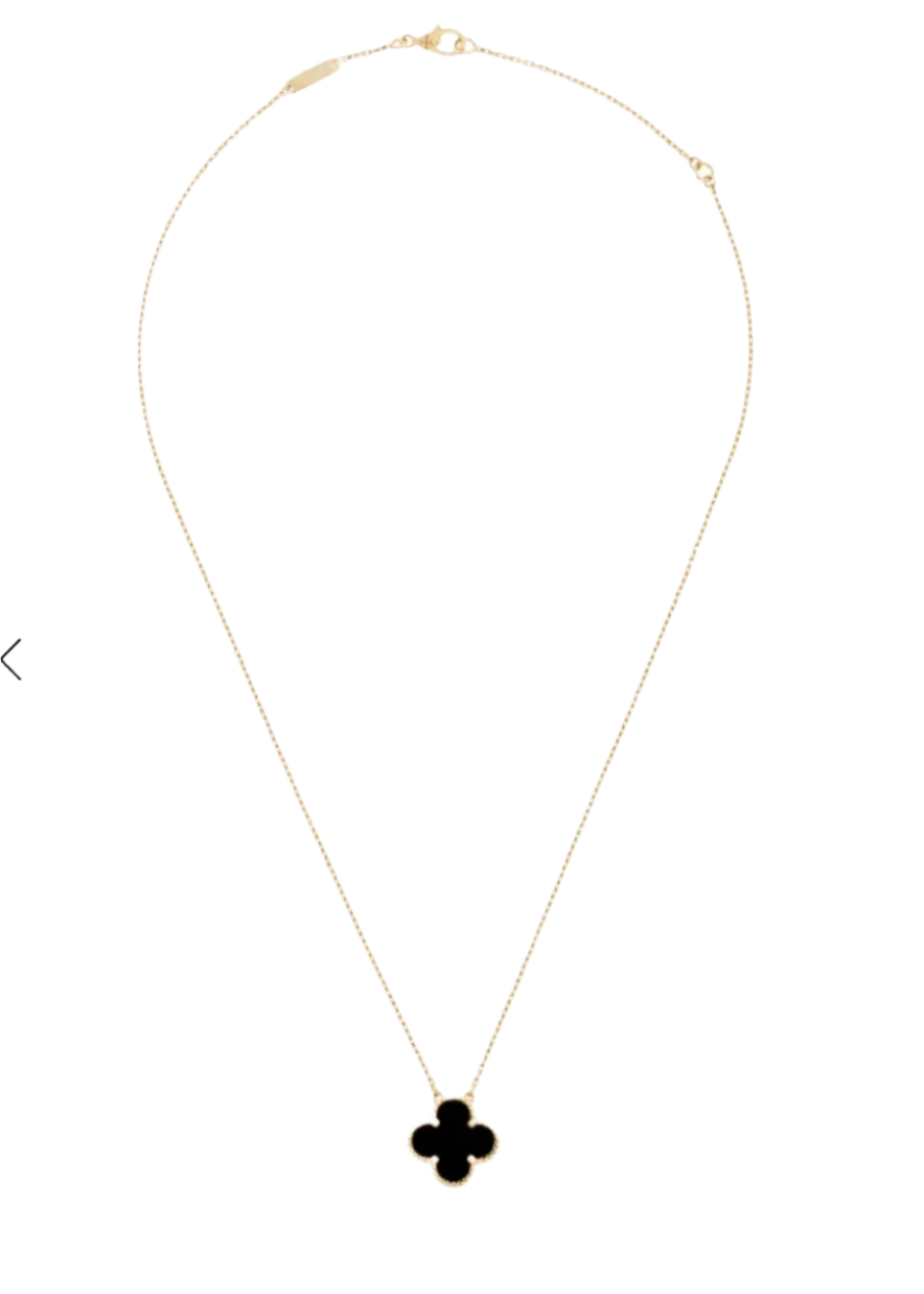 Julia Capri Black Clover Halo 14K Yellow Gold Plated Pendant Necklace