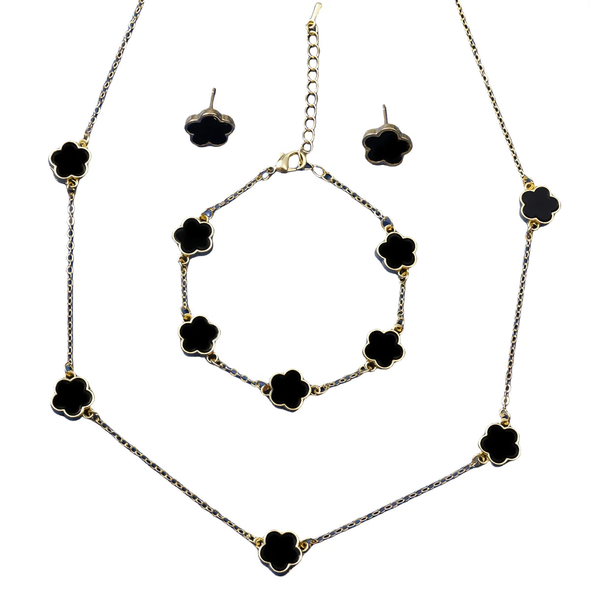 Lucky Five-petal Flower Five-leaf Clover Bracelet Earrings Necklace