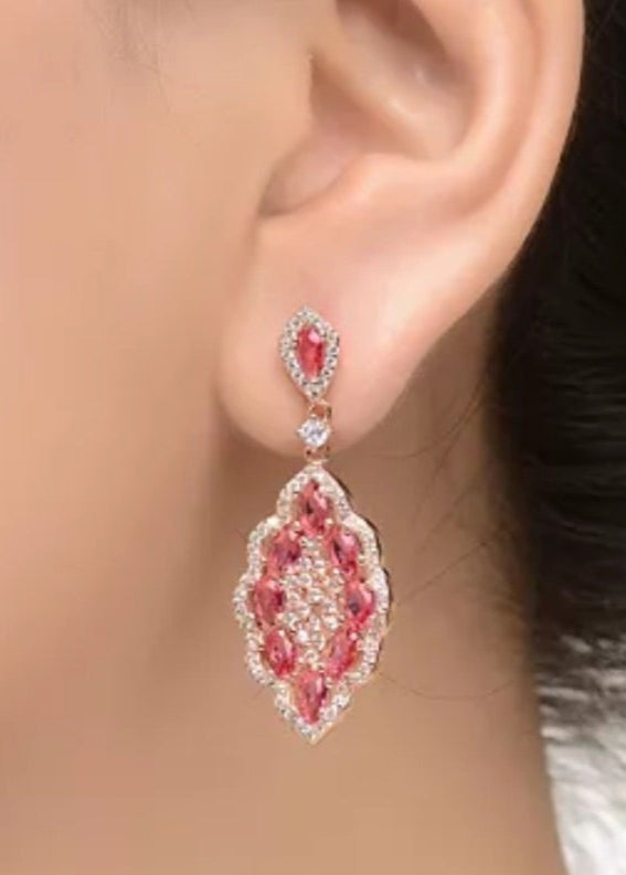 Julia Capri 18K Rose Gold Plated Clear and Red Cubic Zirconia Accent Dangle Earrings