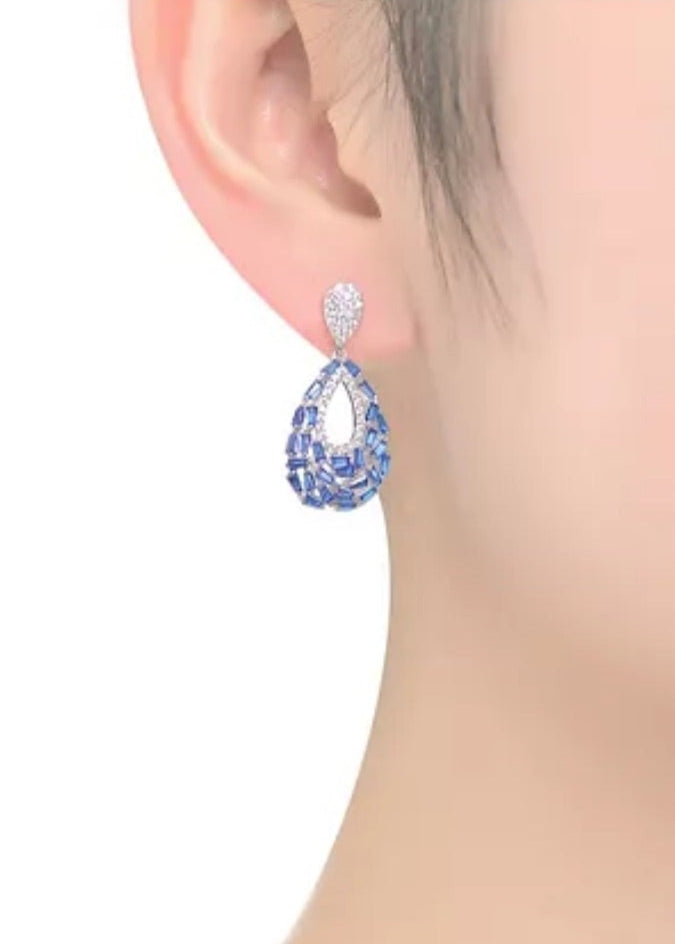 Julia Capri Captivating Sterling Silver Pear Shape Drop Earrings with Baguette and Round Cubic Zirconia