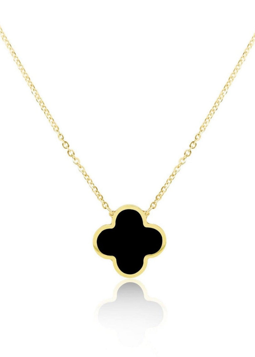 Julia Capri Black Clover Halo 14K Yellow Gold Plated Pendant Necklace