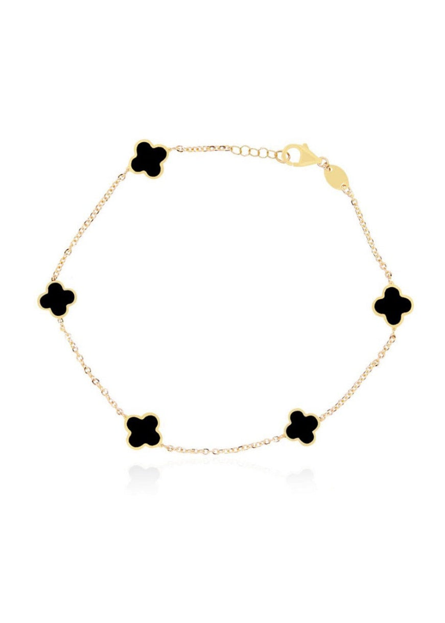 Julia Capri Mini Onyx Clover Bracelet 14K Yellow Gold