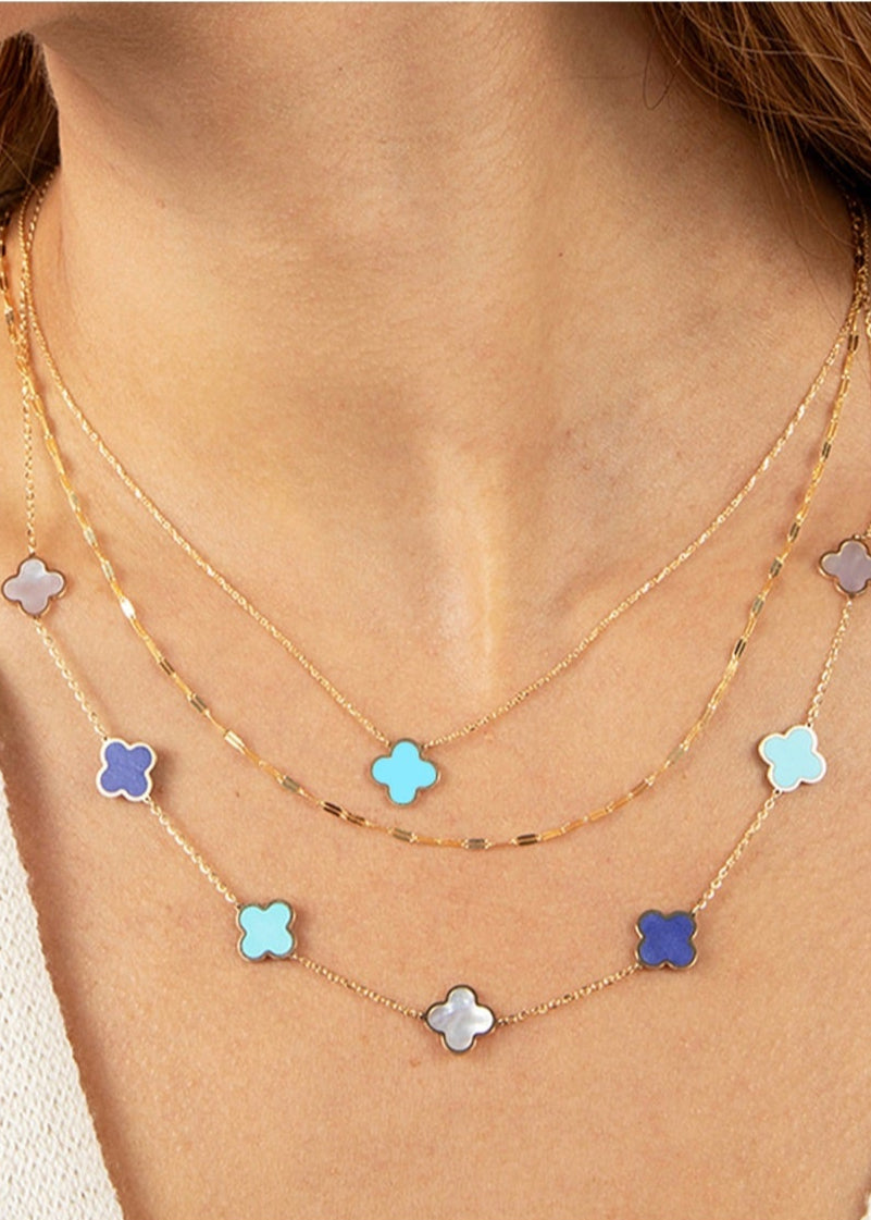 Julia Capri Cubic Zirconia Turquoise Halo Clover Pendant Necklace