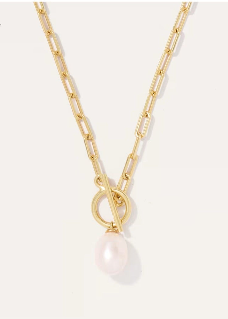 Julia Capri City 14K Rose Gold Plated Freshwater Cultured Pearl Toggle Paperclip Chain Necklace