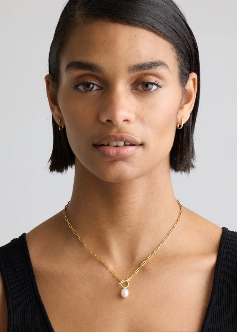 Julia Capri City 14K Rose Gold Plated Freshwater Cultured Pearl Toggle Paperclip Chain Necklace