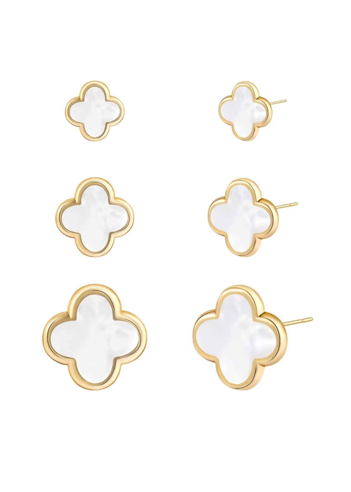 Julia Capri 18K gold-plated 3 pair white four-leaf clover stud earrings