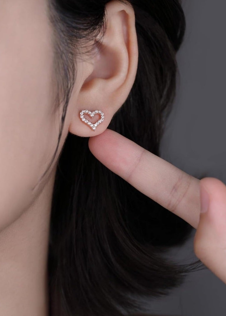 Julia Capri Heart Shape 18K Rose Gold Designer Stud Earrings with White Crystals