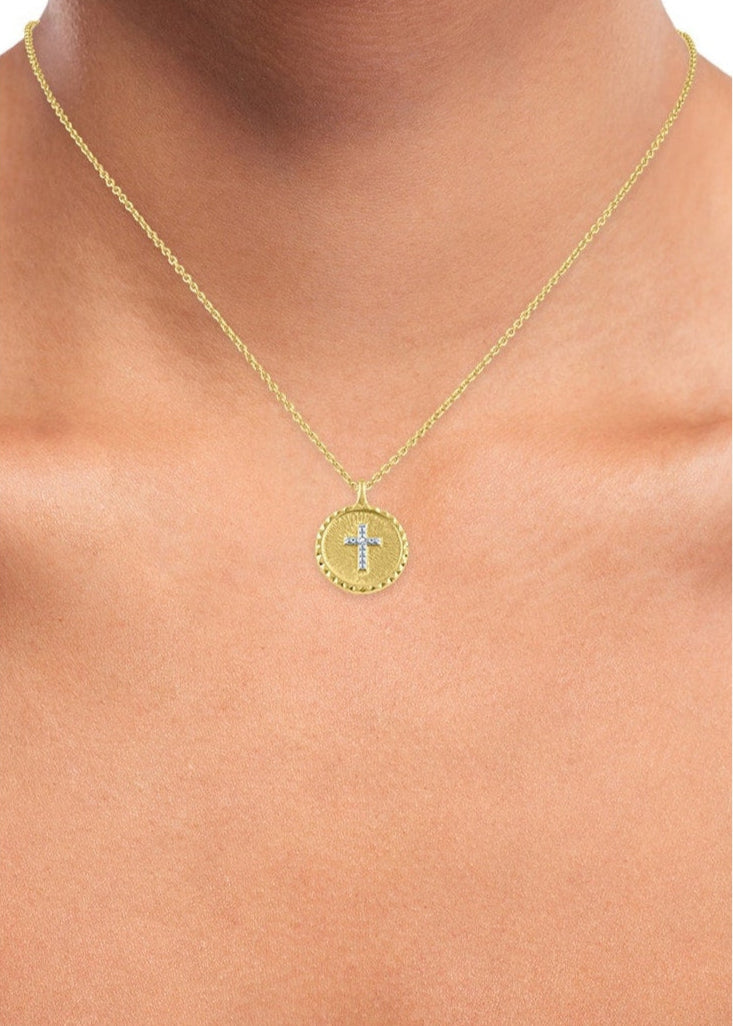 Julia Capri Coin Cross Diamond Necklace