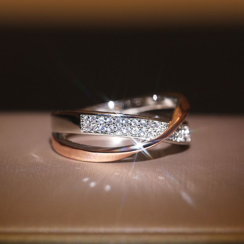 New Trendy Criss Cross Dazzling Rose Golden Micro Paved Zircon