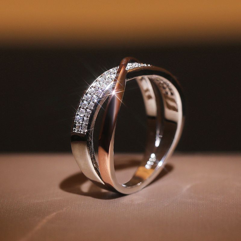 New Trendy Criss Cross Dazzling Rose Golden Micro Paved Zircon