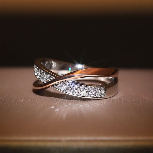 New Trendy Criss Cross Dazzling Rose Golden Micro Paved Zircon