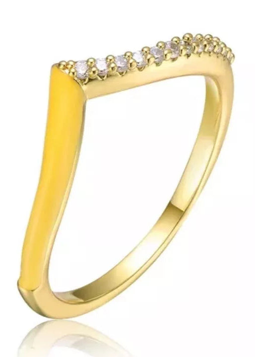 Julia Capri 14k Yellow Gold Plated Yellow Enamel 'V' shaped stackable ring