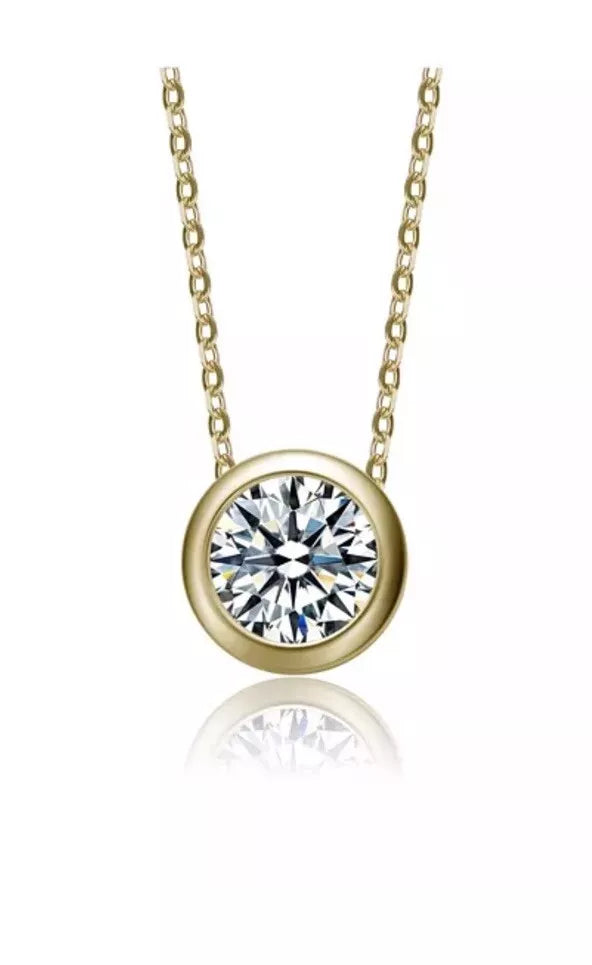 Julia Capri Dazzling Round Solitaire Bezel Pendant Necklace with Cubic Zirconia